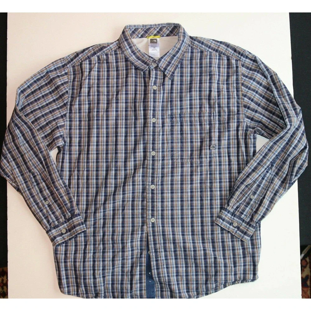 The North Face Men's L/G Blue Green Plaid LS BF Cotton Shirt
